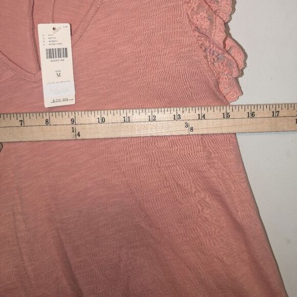 Anthropologie Women's Medium Eric + Ali Top Rose Pink Lace Flutter Sleeve NWT - Picture 6 of 11